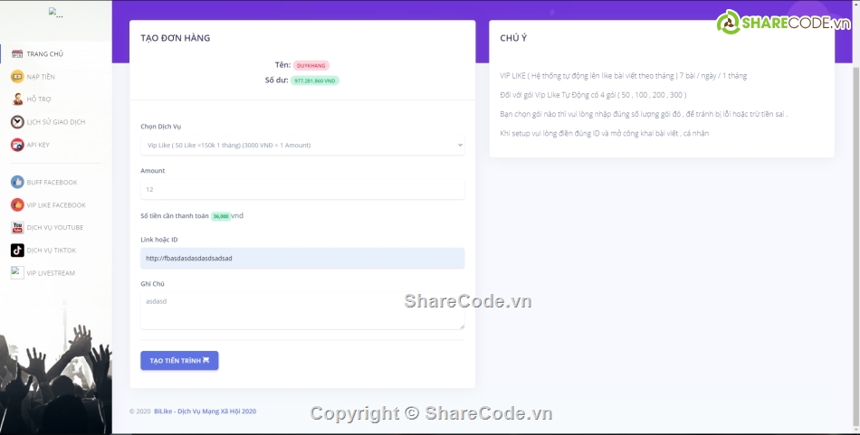 BiLike.Net,BiLike,Order Dịch Vụ,Code Order