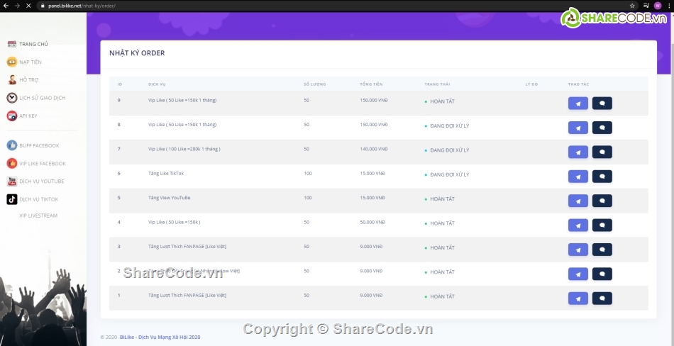 BiLike.Net,BiLike,Order Dịch Vụ,Code Order