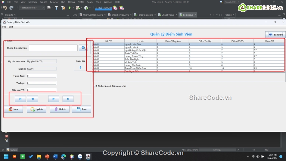 Code phần mềm quản lý,Java3,assignment java 3