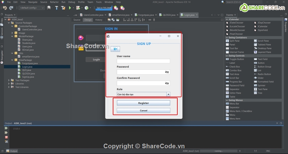 Code phần mềm quản lý,Java3,assignment java 3