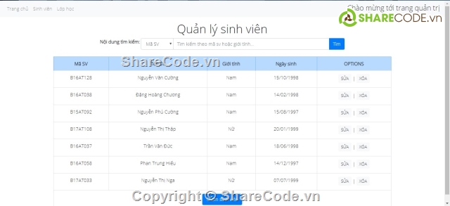 Code quản lý,MVC,lớp học,mô hình,đầy đủ chức năng,quản lý