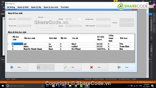Quản lý hồ sơ học sinh,Quản lý hồ sơ học sinh C#,Visual studio 2017,quản lý học sinh