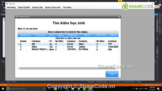 Quản lý hồ sơ học sinh,Quản lý hồ sơ học sinh C#,Visual studio 2017,quản lý học sinh