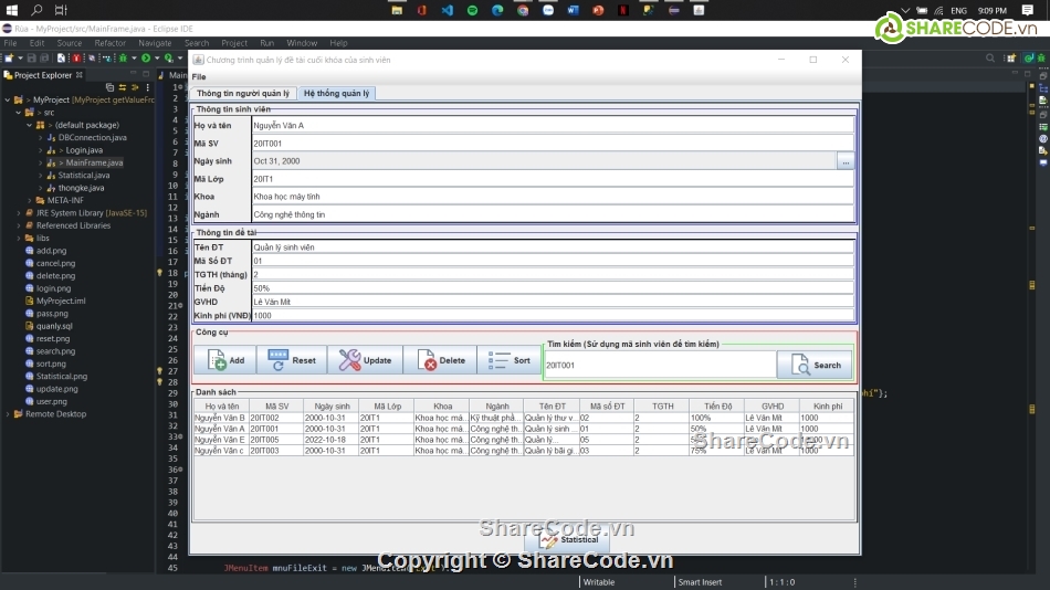 Code phần mềm quản lý,java,quản lý đề tài,java swing,quản lý sinh viên