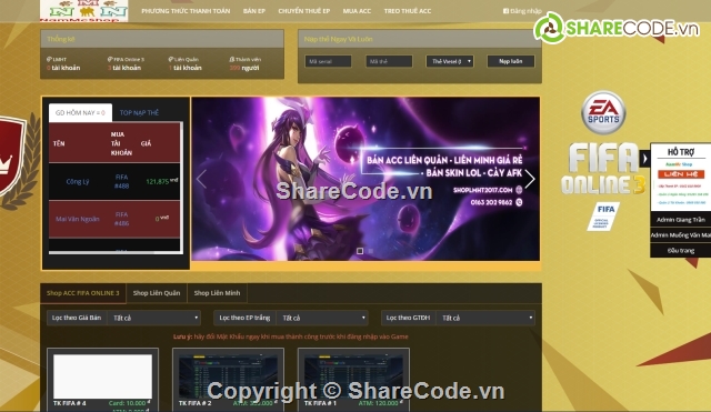 Code shop bán acc,code shop tự động,code shop lmht,code shop liên quân mobile,shop fifa online 3,code shop fifa online 4