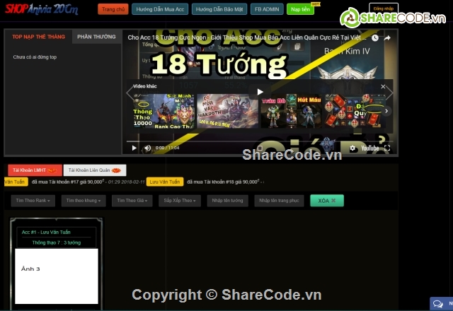 Code shop bán acc,code shop tự động,code shop lmht,code shop liên quân mobile,shop fifa online 3,code shop fifa online 4