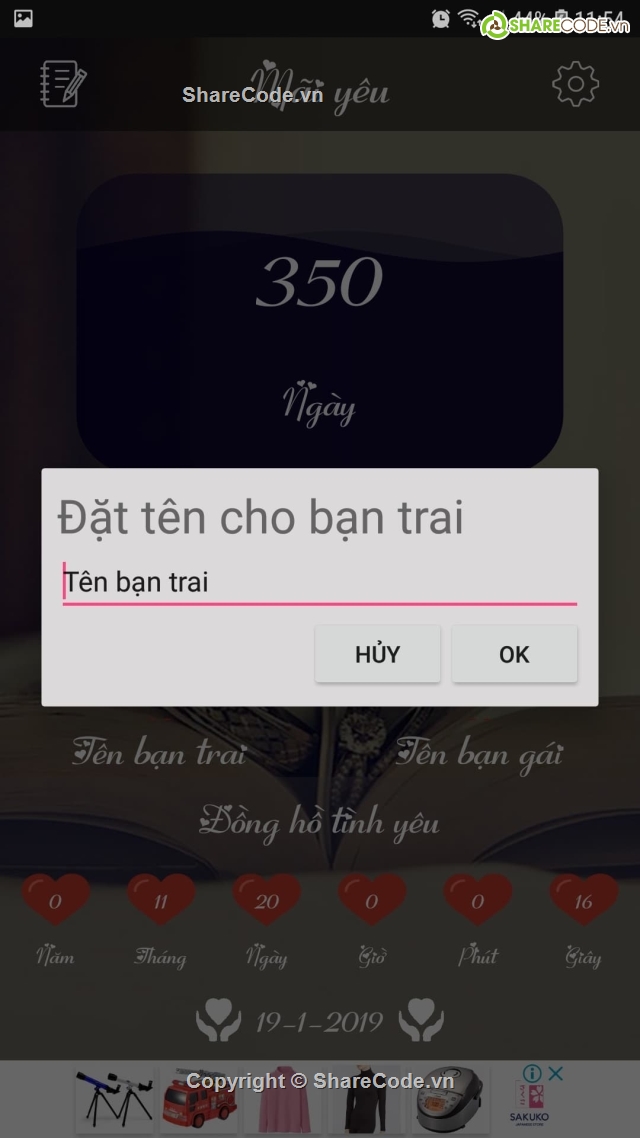 ứng dụng Đếm Ngày Yêu,trên android,đếm ngày yêu,code yêu em,Ứng dụng Đếm Ngày Yêu,Share Code Đếm Ngày Yêu