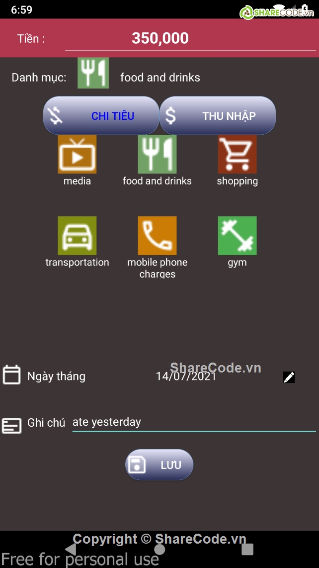 Quản lý thu chi,thu chi,code quản lý chi tiêu,ứng dụng android,đồ án android