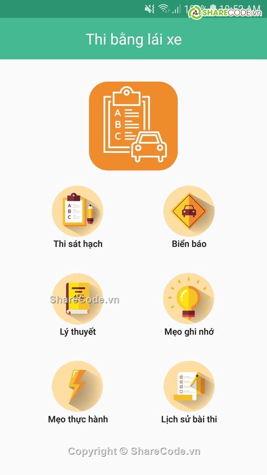 Ứng dụng,bằng lái xe android,code thi trắc nghiệm,source thi lái xe,Ứng dụng thi bằng lái xe,Ứng dụng android