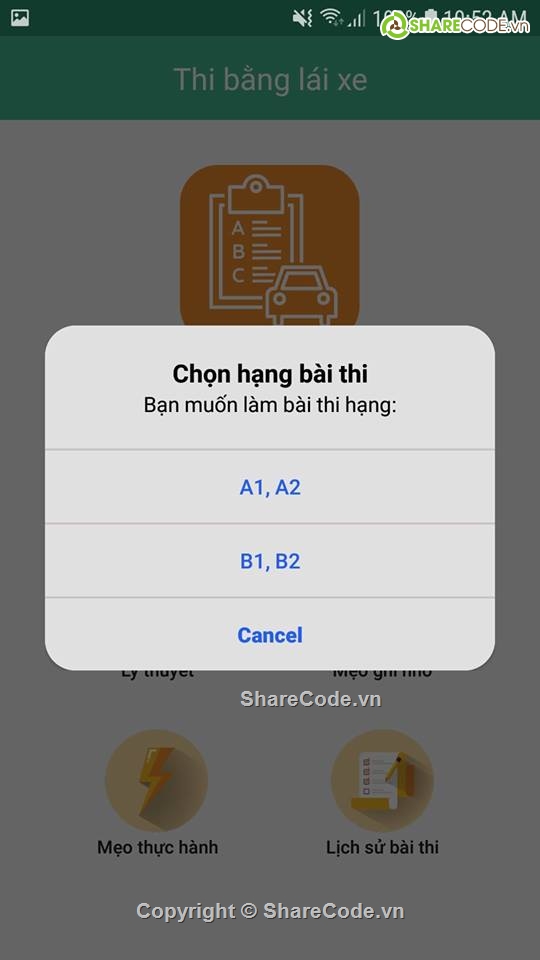 Ứng dụng,bằng lái xe android,code thi trắc nghiệm,source thi lái xe,Ứng dụng thi bằng lái xe,Ứng dụng android