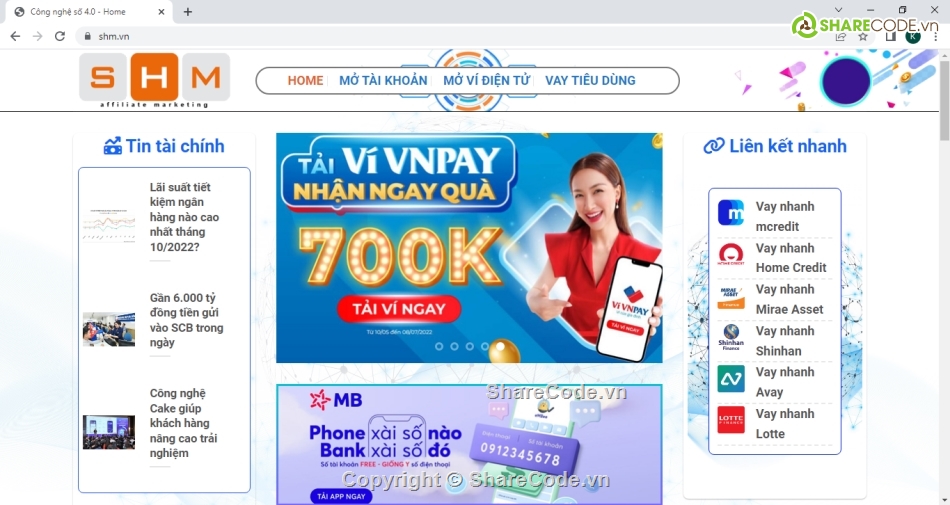 Code web affiliate,affiliate,web tín dụng,mở ví điện tử,code tiếp thị liên kết