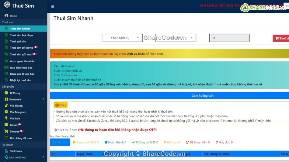 thuê sim,cho thuê sim,web thuê sim,source code thuê sim