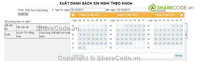 báo nghỉ,báo bù,xuất file excel,code ph,full code web quản lý