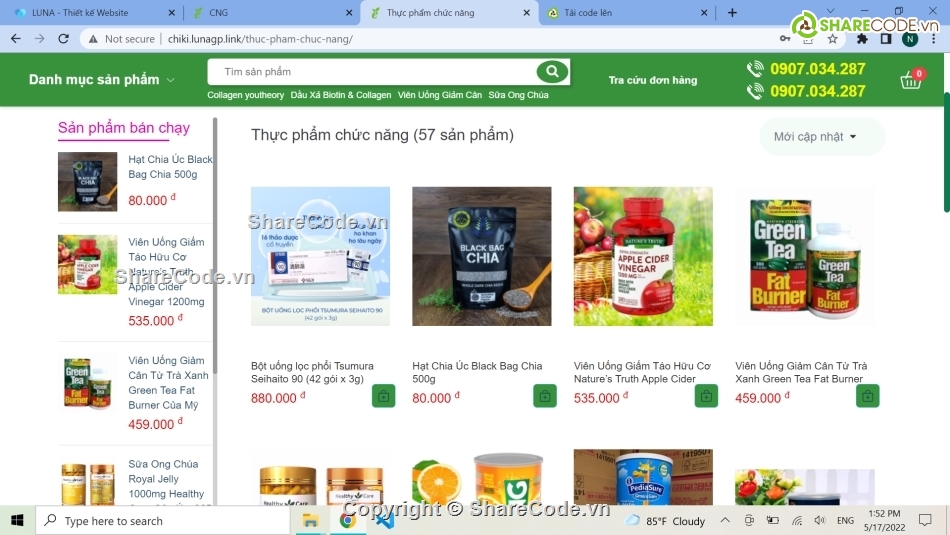 Code web bán hàng,code web thực phẩm chức năng,Source code website mỹ phẩm,Source code web giới thiệu sản phẩm,Thực phẩm bán hàng