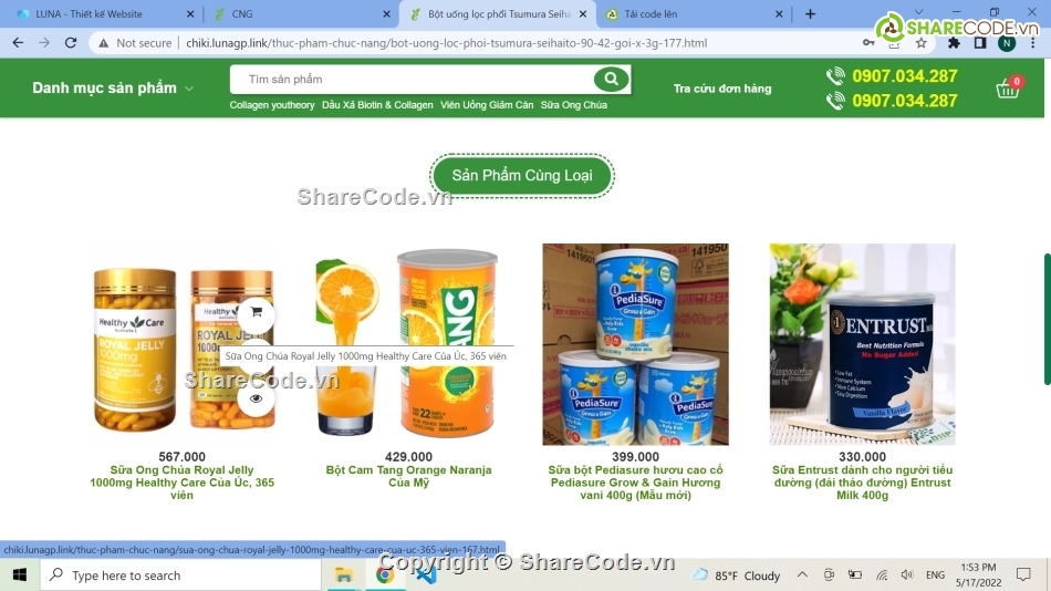 Code web bán hàng,code web thực phẩm chức năng,Source code website mỹ phẩm,Source code web giới thiệu sản phẩm,Thực phẩm bán hàng