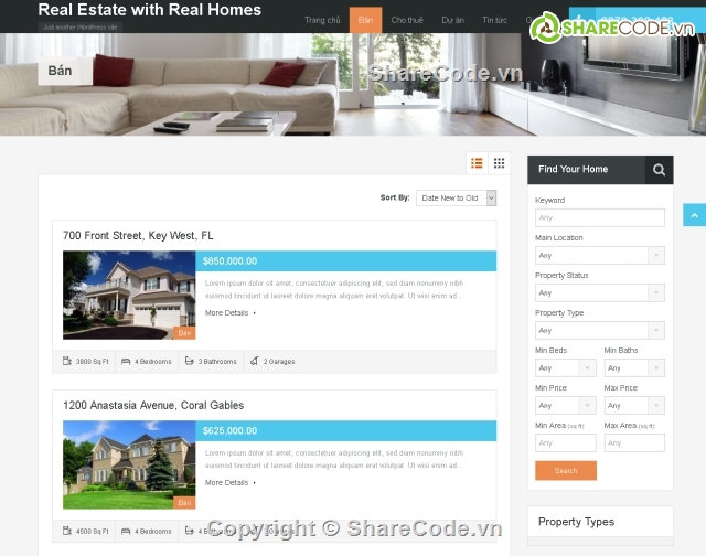 web nhà đất,website bất động sản,web wordpress,bất động sản