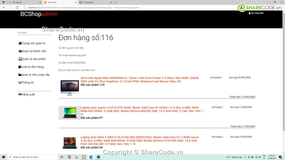 Website bán hàng,code php&mysql bán hàng máy tính,Web bán máy tính,Quản lý cửa hàng bán máy tính