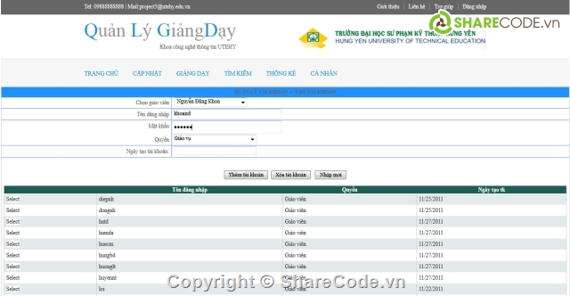 Code quản lý,Website quản lý,phần mền quản lý dạy học,trang quản lý,quản lý giảng dạy,quản lý giờ của giáo viên