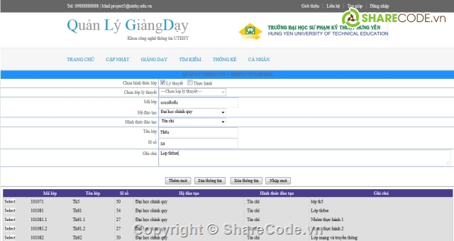 Code quản lý,Website quản lý,phần mền quản lý dạy học,trang quản lý,quản lý giảng dạy,quản lý giờ của giáo viên