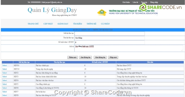 Code quản lý,Website quản lý,phần mền quản lý dạy học,trang quản lý,quản lý giảng dạy,quản lý giờ của giáo viên