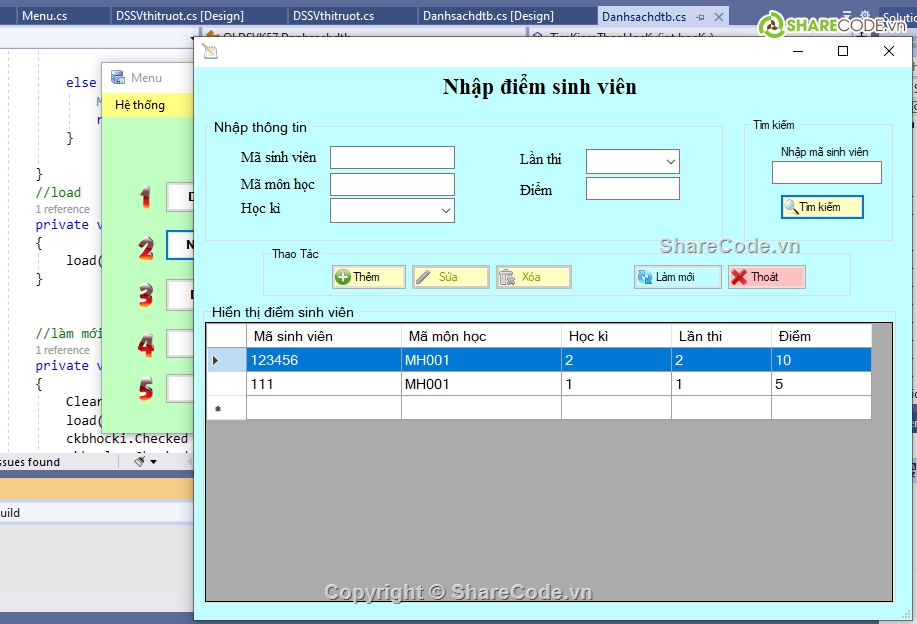 c# quản lý điểm,Code quản lý,quản lý điểm sinh viên,quản lý sinh viên C#