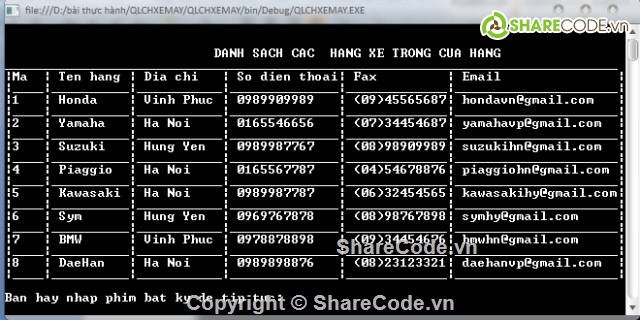 Console Application,Project QLCH bán xe máy,Source code quản lý,quản lý bán hàng