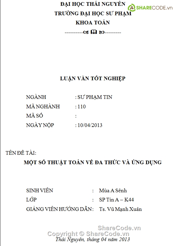 luận văn,Đa thức và ứng dụng,Đa thức,Ứng dụng thuật toán,Demo thuật toán