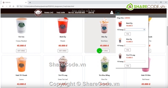 giỏ hàng,javascript fpt,ứng dụng giỏ hàng,sharecode đặt hàng