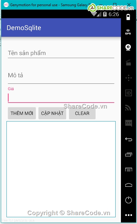 SQL,sqlite in android,có thêm xóa cập nhật,custom adapter,có chú thích,Miễn phi