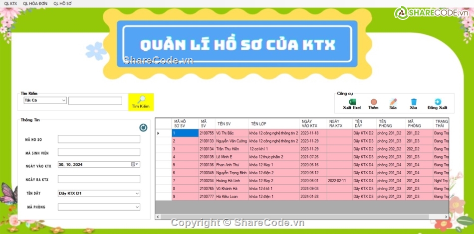 kí túc xá,hệ thống quản lí kí túc xá winform c#,winform c#,winform,sqlserver winform