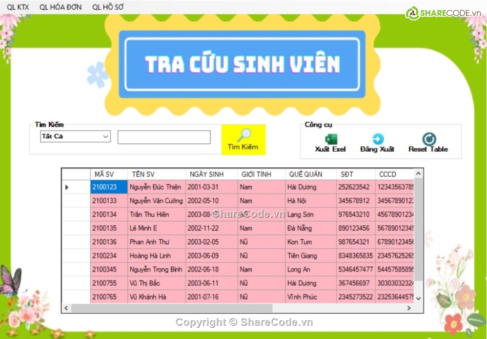 kí túc xá,hệ thống quản lí kí túc xá winform c#,winform c#,winform,sqlserver winform