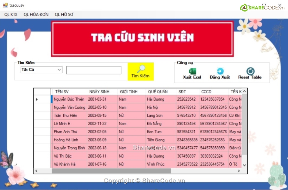 winform c#,hệ thống quản lí kí túc xá winform c#,quản lí kí túc xá,winform sqlserver,kí túc xá