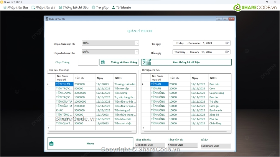Đồ án,Quản lý thu chi,source code quản lý,winform quản lý