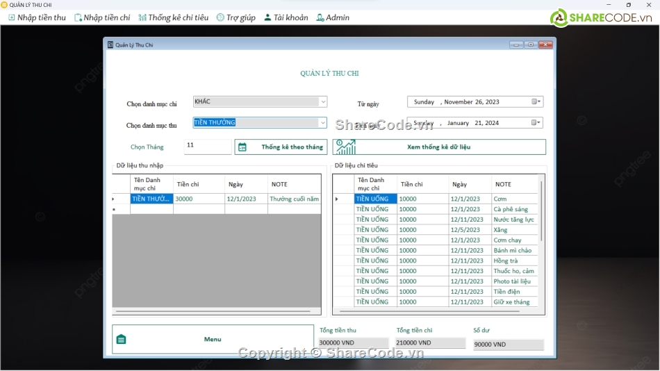 Đồ án,Quản lý thu chi,source code quản lý,winform quản lý