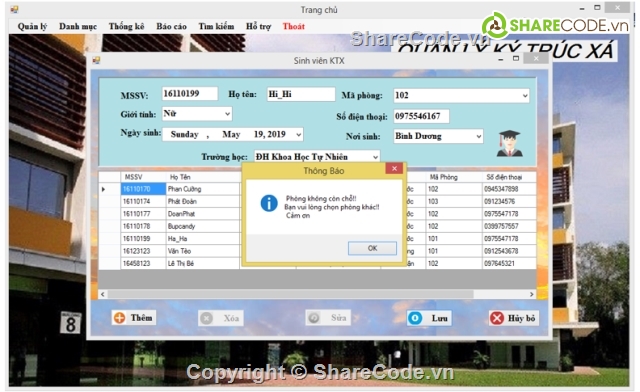 quản lý ký túc xá sinh viên,Phần mềm quản lý C#,phân mềm quản lý,C# quản lý ký túc xá,quản lý ký túc xá