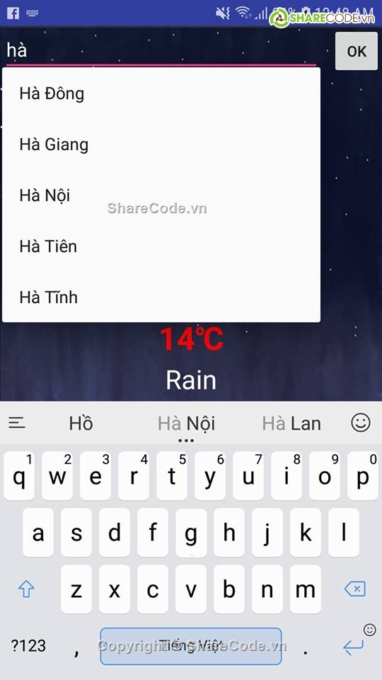 Đồ án,thời tiết,dự báo thời tiết,ứng dụng dự báo thời tiết,app dự báo thời tiết,code android dự báo thời tiết