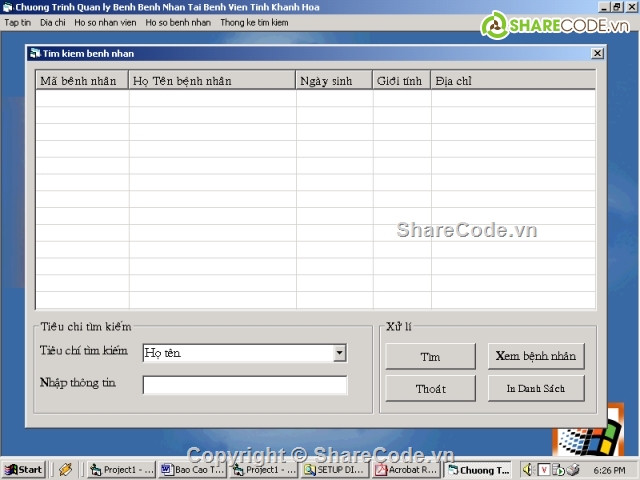 Đồ án quản lý bệnh viện,quản lý bệnh viện,quản lý bệnh nhân,code quản lý bệnh viện tỉnh