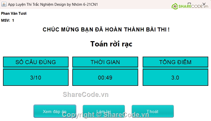 Code thi trắc nghiệm,Phần mềm trắc nghiệm,Phần mềm thi trắc nghiệm php,Code đồ án,Code phần mềm quản lý,Sharecode