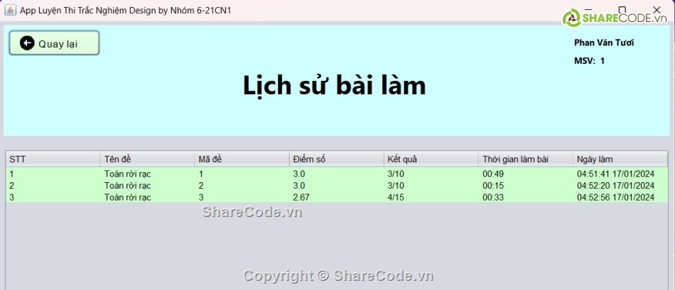 Code thi trắc nghiệm,Phần mềm trắc nghiệm,Phần mềm thi trắc nghiệm php,Code đồ án,Code phần mềm quản lý,Sharecode