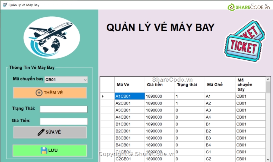 bán vé máy bay,lập trình winform,windows form,quản lý bán hàng winform,Full code quản lí bán vé máy bay,code đồ án quản lí bán vé máy bay