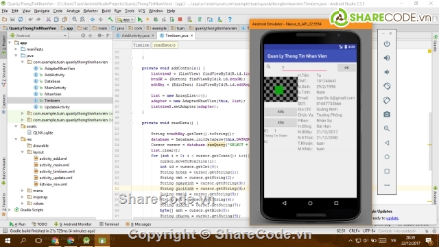quan ly nhan vien,quan ly nhan vien android,quan ly thong tin nhan vien android,quan ly nhan vien android sqlite