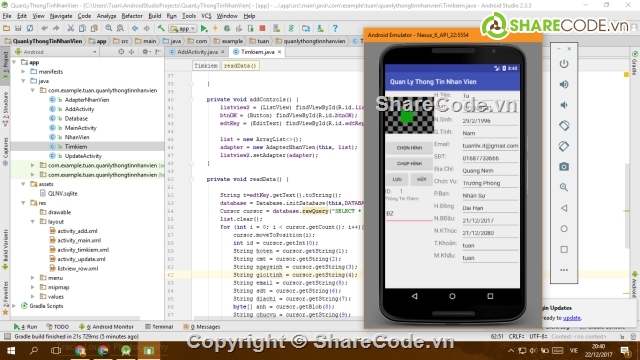 quan ly nhan vien,quan ly nhan vien android,quan ly thong tin nhan vien android,quan ly nhan vien android sqlite