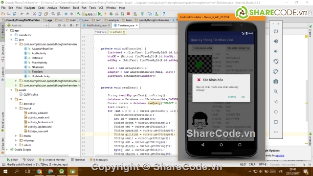 quan ly nhan vien,quan ly nhan vien android,quan ly thong tin nhan vien android,quan ly nhan vien android sqlite
