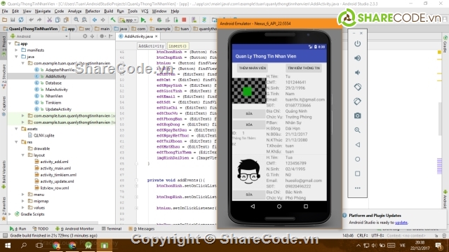 quan ly nhan vien,quan ly nhan vien android,quan ly thong tin nhan vien android,quan ly nhan vien android sqlite
