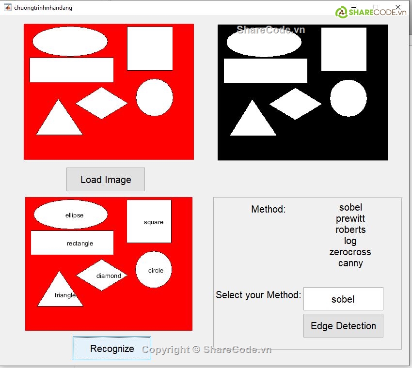 Matlab code,Nhận dạng đối tượng hình học,Xử lý ảnh Matlab