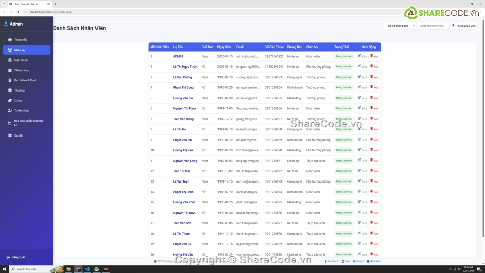 quản lý nhân sự,Đồ án quản lý nhân sự,Web quản lý nhân sự php mysql,đồ án quản lý nhân sự php mvc