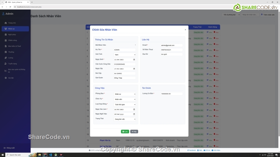 quản lý nhân sự,Đồ án quản lý nhân sự,Web quản lý nhân sự php mysql,đồ án quản lý nhân sự php mvc