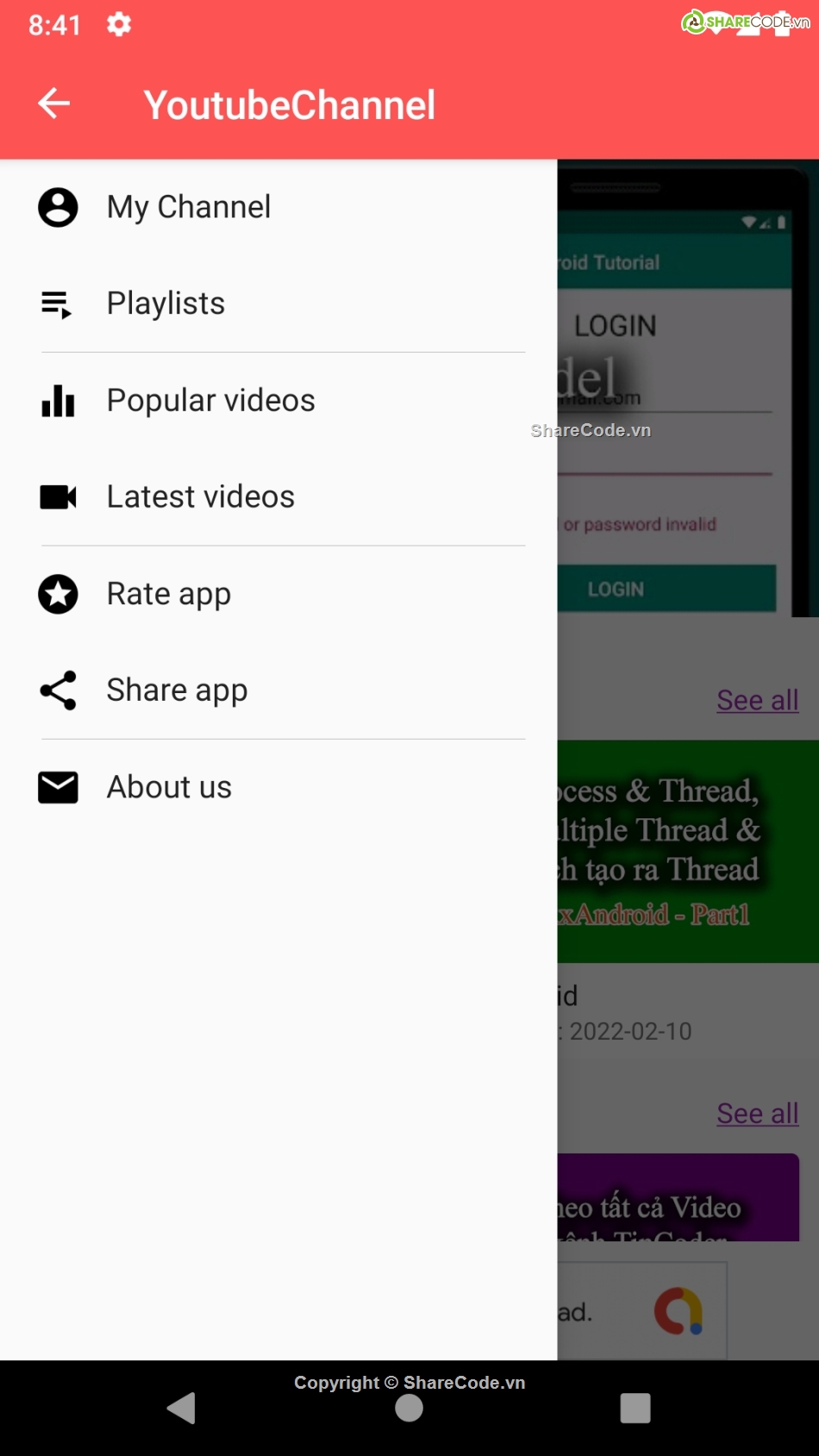 YouTube Channel Android Application,android youtube channel app,source code youtube channel app,youtube channel app android kotlin,youtube api v3 android app,play video youtube on android studio