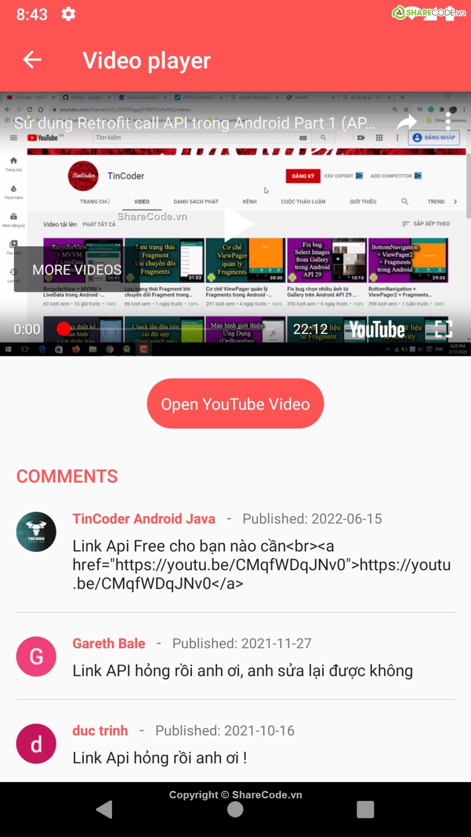 YouTube Channel Android Application,android youtube channel app,source code youtube channel app,youtube channel app android kotlin,youtube api v3 android app,play video youtube on android studio
