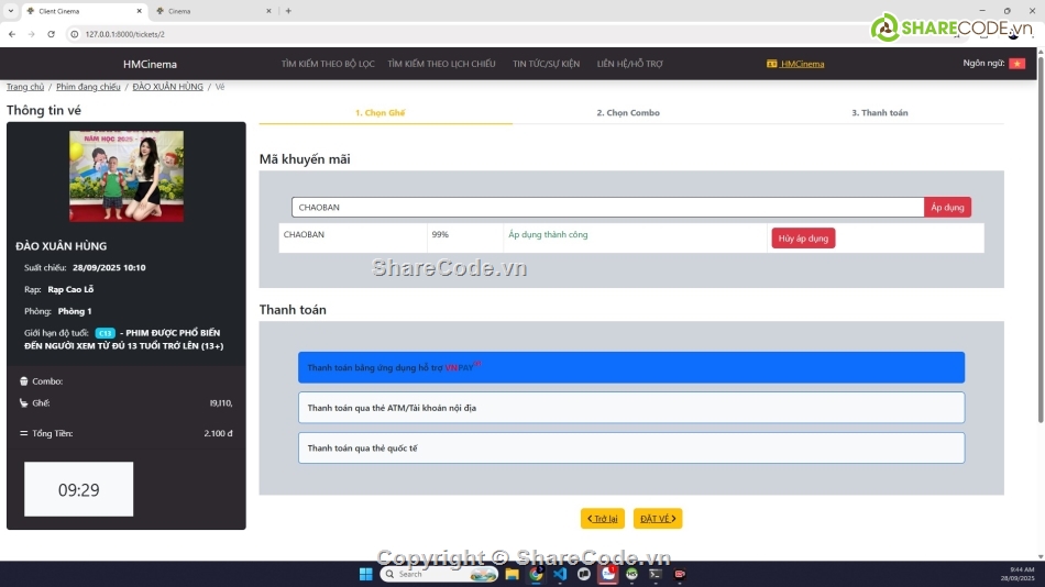 Đồ án web đặt vé xem phim php mysql,web đặt vé xem phim mvc,đồ án web đặt vé xem phim thanh toán vpnay